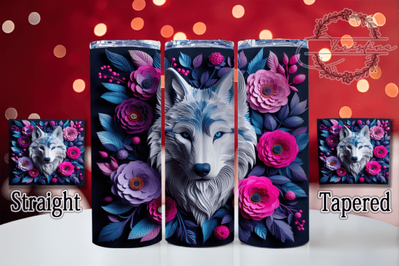 3D Fantasy Wolf Floral Mystical Tumbler Design