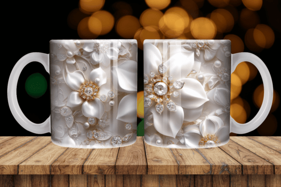 3D White Flowers and Pearls Mug Skinny: Elevating Sublimation with Timeless Elegance