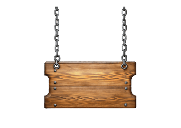 3D Wood Sign Hanging on a Chain PNG