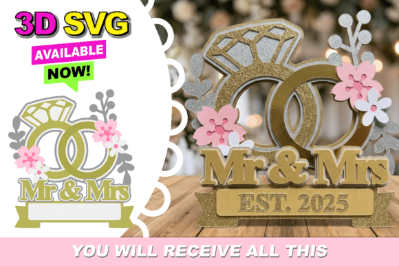 Aniversary Mr and Mrs Topper 3D SVG