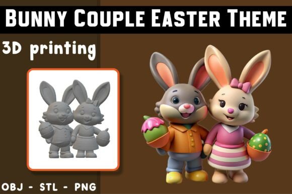 Bunny Couple Easter Theme 3D Model