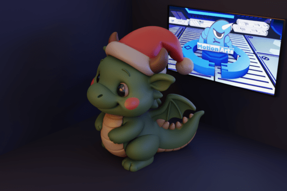 Dragon with Santa Hat: A Festive 3D Model for Holiday Decor