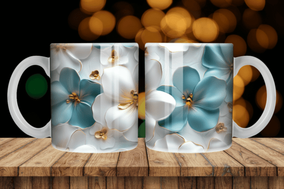 Elevating Sublimation Projects with 3D Turquoise Mug White Gold Flowers